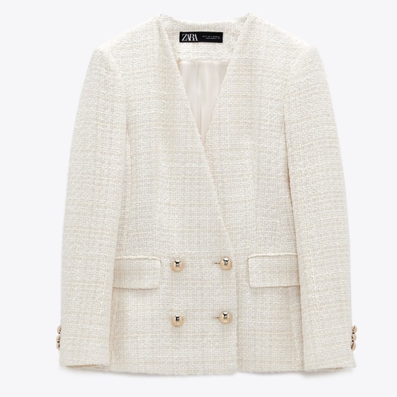 Zara Double Breasted Textured Weave Jacket NWT - Picture 8 of 16
